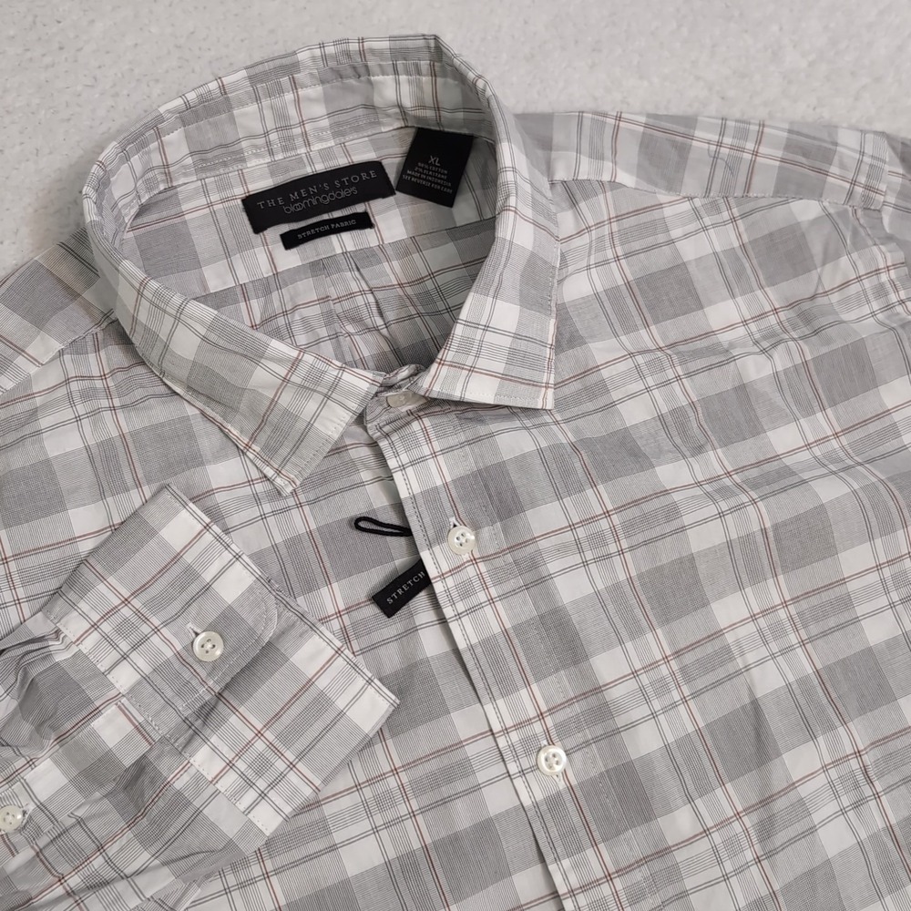 NEW The Men's Store Bloomingdale's Stretchy Dress Shirt Men's XL Gray Plaid $108